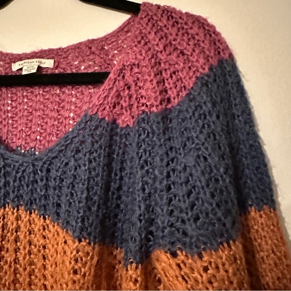 American Eagle V-Neck Color Block striped Sweater Women M oversized - Picture 3 of 10
